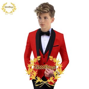 Costume pour garçons pantalon de veste rouge gilet smoking de mariage 3