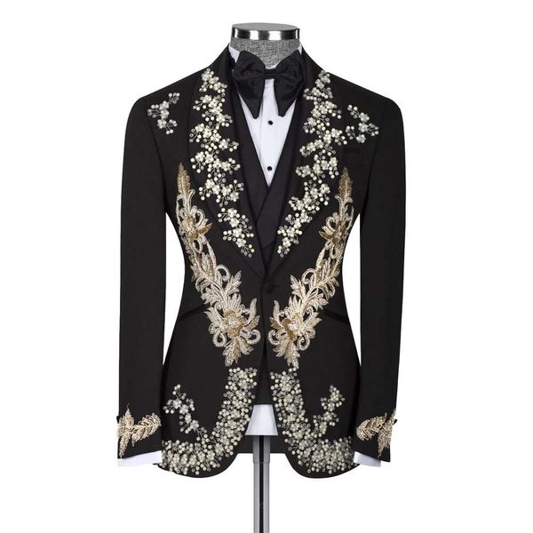 Costume pour hommes 2 pièces Blazer gilet Appliques perles perle vêtements de travail formels grande taille marié de mariage