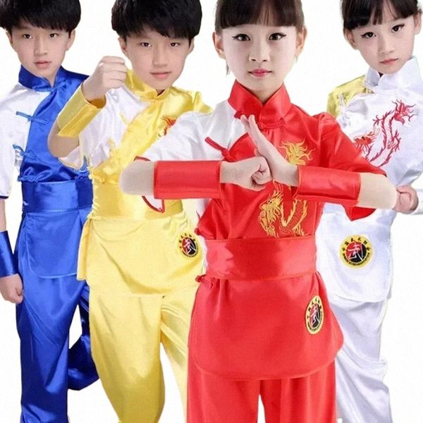 Traje para niñas y niños, conjunto de disfraces de actuación escénica, ropa tradicional china de Wushu para niños, uniforme de artes marciales Kung Fu t60C #