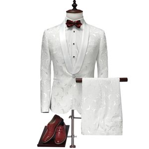 Traje de hombre 2017 Últimos diseños de pantalón de abrigo Esmoquin de boda blanco para hombre Slim Fit Trajes estampados para hombre Ropa