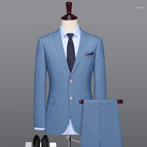 Costume Hommes Smart Casual Costumes Pour Hommes Avec Pantalon Bleu Clair Slim Fit Pour Mariage Blazer Pantalon Simple Boutonnage 2 Pièces Ensemble1