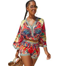 Traje de mujer Rainbow Top 2018 Summer Nuevo set de dos piezas Fashion 2pcs Bodycon Women Bohemian Short Sets Beach Casual Sets288r8255780