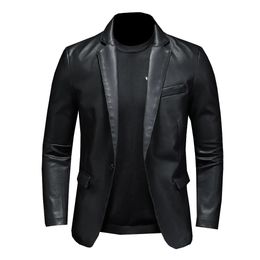 Costume veste en cuir surdimensionnée mode d'affaires veste végétalienne pour hommes coupe ajustée veste en cuir PU costume pour hommes S-5XL 231228