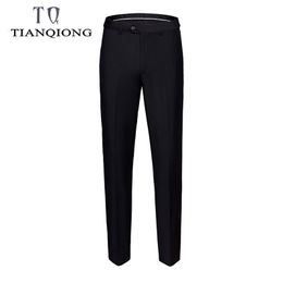 Pantalon de costume de mode élégant pantalon habillé pour hommes couleur unie droite pantalons longs hommes Slim Fit formel pantalon noir 201106