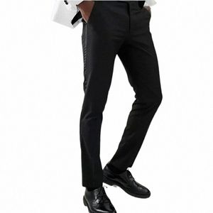 Pak Broek met Zijdelingse Satijnen Streep 1 Stuk Slim Fit Formele Mannelijke Zwarte Broek Officiële Busin Fi voor Bruiloft Prom f2n5 #