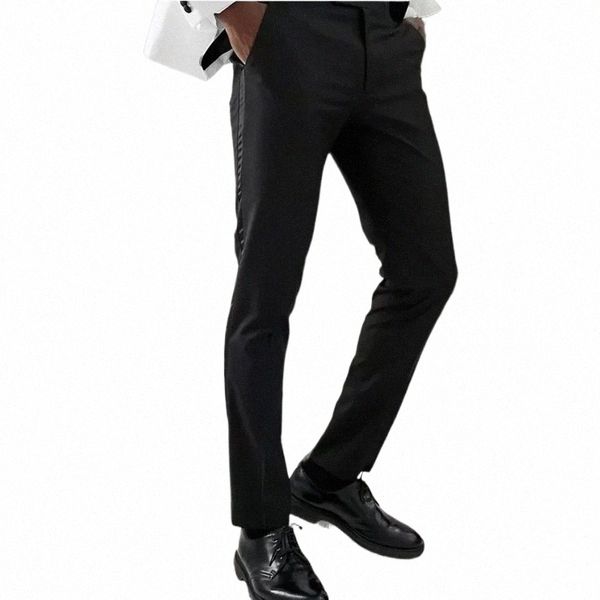 Pantalon de costume avec Satin Side Stripe 1 Piece Slim Fit Formal Male Black Tablers officiel Busin Fi pour Mariage Prom F2N5 #
