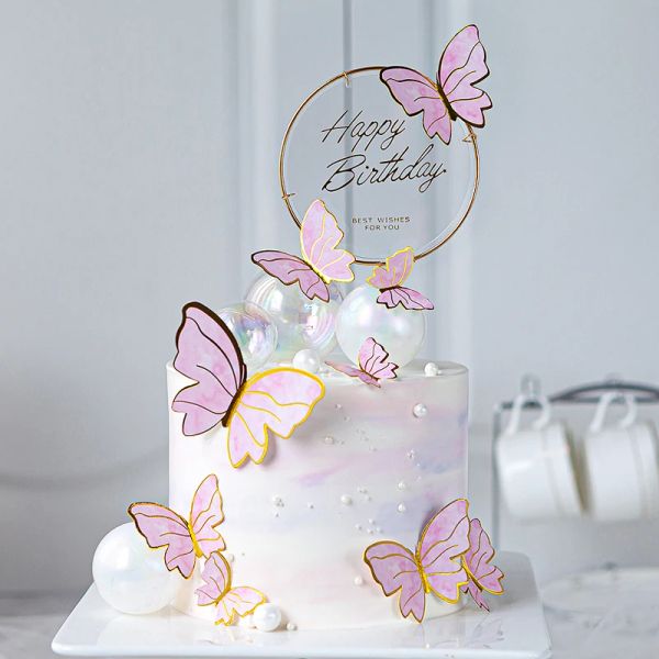 Costume rose bleu papillon gâteau topper anniversaire joyeux fêtard choix de mariage artificiel fleur de beauté gâteau drapeau bébé douche de bébé