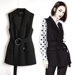Gilet de costume pour femmes, veste de printemps et d'automne avec boucle en métal, ceinture noire, clip cheval, nouvelle collection 2023