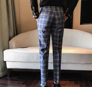 Pak trouwjurk broek plaid business casual slanke sport pantalon a carreau heren klassieke retro check