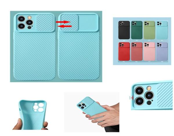 Fundas de TPU con lente de protección de puerta corredera de ajuste adecuado para Apple iPhone 11 12 13 Pro Max Color sólido cubierta trasera de teléfono móvil suave Sil8369512