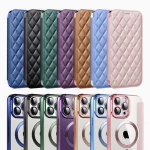 Geschikt voor iPhone 15 Promax Telefoon Magnetische zuiging Elektroplating Flip Cover Leather S24 Ultra Lens Film Protective Case