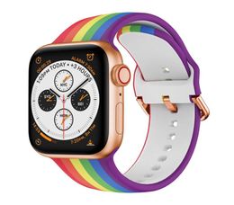 Convient pour les bandes de montre en silicone Apple Watch Iwatch 38mm 40mm 42 mm 44 mm Rainbow Elastic Print Strap4339170