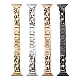 Convient pour les bracelets de montre BPPLE avec chaîne en denim à une rangée de diamants, bracelets en acier inoxydable Zlloy en zinc massif pour iWatch S230P
