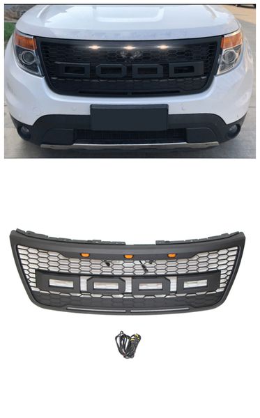 Convient pour Ford 2012-2015 Explorer Grille avant en ABS avec lumières LED et lettres.