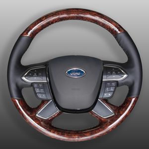 Adecuado para Ford Taurus Mondeo Collar, Sharp World Shaker, cubierta de volante de cuero cosido a mano de grano de madera de melocotón