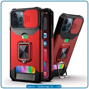 Geschikt voor iPhone 13 Nieuwe Cases 12 A22 A72 A52 A42 A32 APLUG-IN KAART AUTO MAGNETISCHE ZUCHTROTATIE Roterende Bracket Lens Push-Pull mobiele telefoonhoes