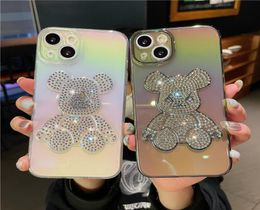 Geschikt voor iPhone13 Diamond Bear mobiele telefoonhoes kleurrijk 12promax gradiënt transparante beschermhoes 118149895