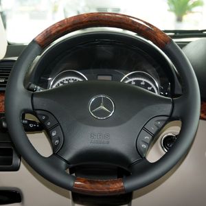 Convient pour Mercedes Benz Classe V 260 Weiting Viano Peach Grain de bois cousu à la main en cuir Volant Couverture de poignée
