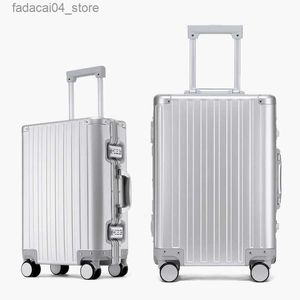 Valises Valise de voyage en alliage d'aluminium-magnésium 100% bagages roulants 20 24 26 28 pouces boîtier de chariot valise de cabine bagage à main Q240115