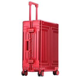 Koffers 100% aluminium reiskoffer Metaal Mala De Viagem Bavul Spinner Handbagage Valise Trolley Maleta Cabina Business 2448