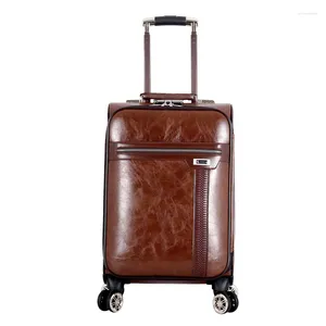 Koffers 16 20 24 28 Inch Mannen Retro Spinner Rolling Bagage Trolley Lederen Reiskoffer Handbagage