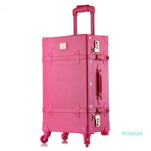 Valises 20/24/26 Pouces Roulant Lage Ensemble Femmes Valise Sur Roues En Cuir Pu Rose Mode Rétro Trolley Cabine Avec Roue Filles Drop D Dhvdb