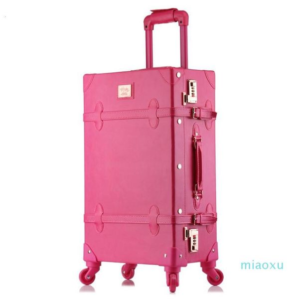 Maletas 20 24 26 pulgadas Juego de equipaje rodante Maleta de mujer con ruedas PU Cuero Rosa Moda Retro Trolley Cabina con ruedas Girls300J