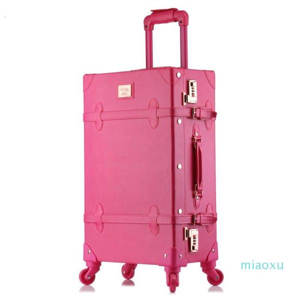 Valises 20 24 26 pouces ensemble de bagages à roulettes valise pour femmes sur roues en cuir PU rose mode rétro cabine de chariot avec roue Girls261g