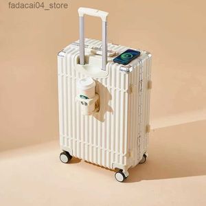 Koffers 20 26 28 inch Bagage Aluminium Frame Trolley Box Spinnerwiel Met Grote Capaciteit Ingebouwde USB-interface Instapbagage Q240115