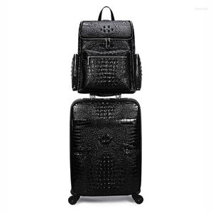 Suitcases 20 Inch Genuine Leather Travel Suitcase Men Women Hand Luggage Universal Wheel Boarding Case Cowhide Trolley Set