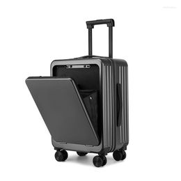 Maletas 20 "Equipaje de embarque Apertura frontal Maleta de viaje multifuncional Mujer Universal Rueda Pull Rod Trolley Box Male Case