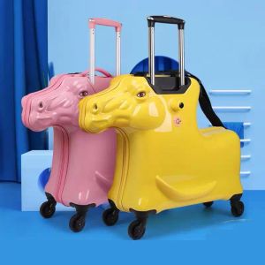 Valises 3D dessin animé cheval voyage sac à bagages roulant enfants mignon chariot valise sur roues enfants équitation assis Case