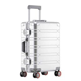 Valises Tout en aluminium magnésium alliage valise de voyage hommes d'affaires bagages roulants sur roues chariot cabine 240115