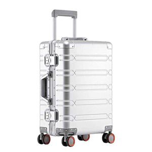 Valises Tout en aluminium magnésium alliage valise de voyage hommes d'affaires bagages roulants sur roues chariot cabine 240115