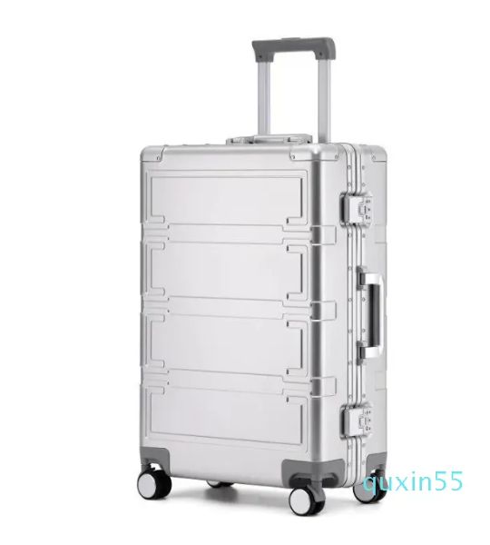 Valises de voyage tout en aluminium, bagage à main pour étudiant masculin, costume de chariot, tige de traction en métal, embarquement féminin