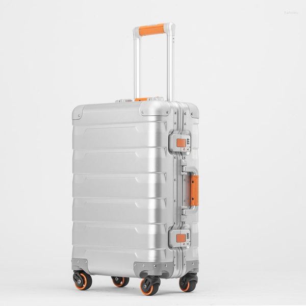 Valises tout en aluminium bagages de voyage roue universelle hommes et femmes mode boîte en métal affaires 20/24 pouces valise à roulettes