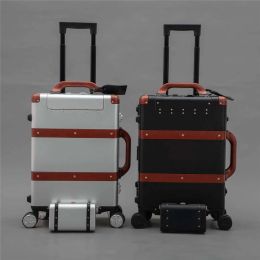 Valises de bagages en aluminium Suise de voyage, luxe de mode, hommes et femmes, sac à main, bagages universels à spinner avec roues,