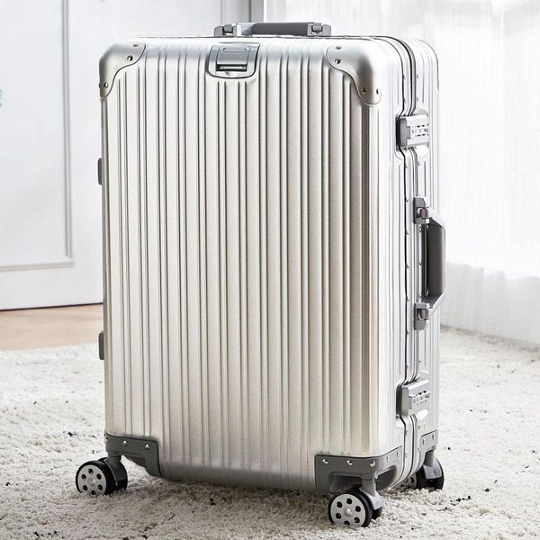 Valises de voyage en aluminium avec roue spinnelle, serrure TSA, valise d'embarquement de 20 pouces, grande taille, famille 66