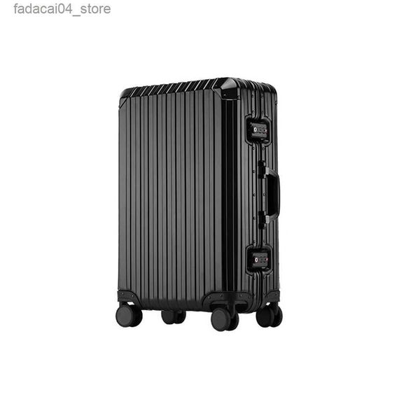 Valises Noir En Aluminium En Alliage De Magnésium Bagages Hommes/Femmes Valise De Voyage Avec Tige De Traction Télescopique Spinner Taille 35-22-55 cm Q240115