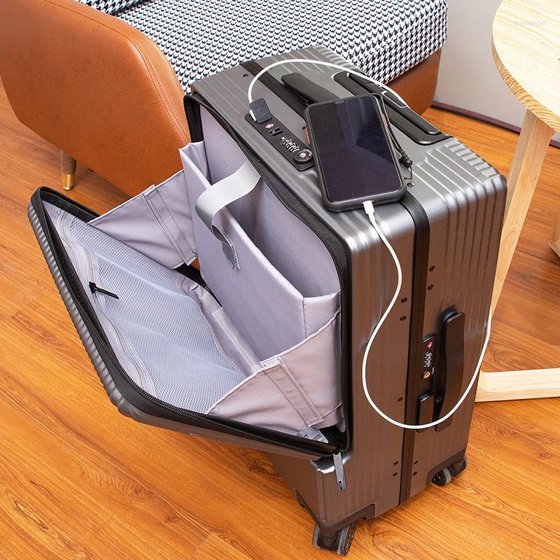 Suitcases Business Front Opening Luggage Rechargeable 24 Inches Suitcase ABS PC With Spinner Wheel And TSA Lock