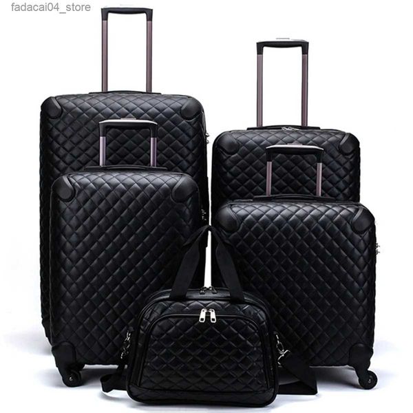 Valises Chariot d'affaires Voyage Épaule Sac À Main Valise À 4 Roues Femmes Bagages En Cuir PU Plaid Sac De Rangement Bagages Cosmétique Boîte Q240115