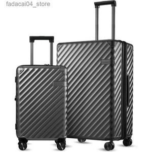 Valises Ensembles de bagages à main 2 pièces - Valises rigides extensibles 100 % polycarbonate avec roulettes (noir 20/28) Q240115