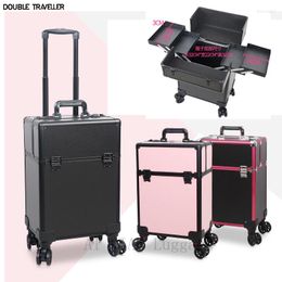 Koffers Cosmetische koffer Multi-layer Doos met grote capaciteit Nageltattoo Rollende bagage Tas Make-up Multifunctionele Trolley Koffer Reizen