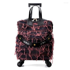 Maletas Moda Denim Trolley Maleta Bolsa de viaje Personalidad Estuche Femenino 18 pulgadas Paquete de embarque coreano Equipaje