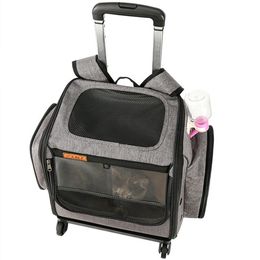 Koffers opvouwen Pet Trolley Case Cat Dog Nest Universal Wheel Bagage Backpack Handtas Outing RV Travel Suitcas Tas Tas Pets Stroller 230317