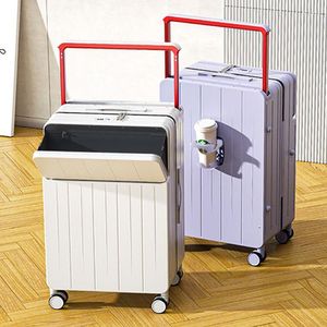 Suitcases Front Opening Rolling Luggage Wide Tie Rod Spinner Brand 20/22/24/26 Inch Suitcase Cabin Trolley Women's Travel Bag