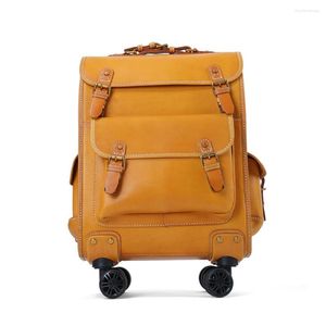 Koffers echte lederen bagage -instapdoos vrije tijd rollende 22inch reiskoffer hoogwaardige tas