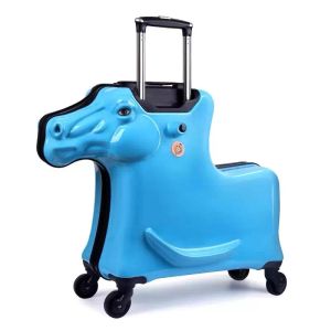 Koffers Kids Riding Trojanl Bagage Jongen Meisjes 3D Paard Reizen Trolley Tas Kinderen Zitten Rolling Suitekas op Wiel