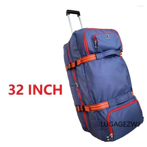 Valises Grande Capacité Pliable Oxford Roller Trolley Sac Ultra Léger Toile Voyage Déménagement Voyager À L'étranger Vérification Stockage Sac À Main