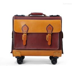 Valises Valise en cuir Valise de voyage Bagage 21" Pouces Sac cabine Véritable Trolley For Business